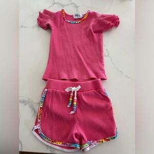 Lola + the boys shirt and short Set hot pink  with Beaded Trim 4T